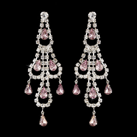 Silver Light Amethyst & Clear Teardrop Rhinestone Chandelier Bridal Wedding Earrings 0106
