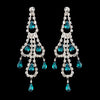 Silver Teal & Clear Teardrop Rhinestone Chandelier Bridal Wedding Earrings 0106