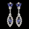 Silver Navy & Clear Marquise Baguette Round Rhinestone Drop Bridal Wedding Earrings 0124