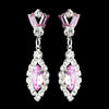 Silver Pink & Clear Marquise Baguette Round Rhinestone Drop Bridal Wedding Earrings 0124