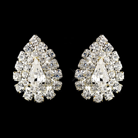 Silver Clear Teardrop Rhinestone Stud Bridal Wedding Earrings 1002