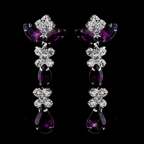Silver Amethyst & Clear Round, Marquise, Teardrop Bridal Wedding Earrings 1007