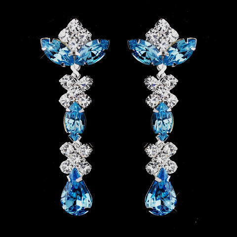 Silver Aqua & Clear Round, Marquise, Teardrop Bridal Wedding Earrings 1007