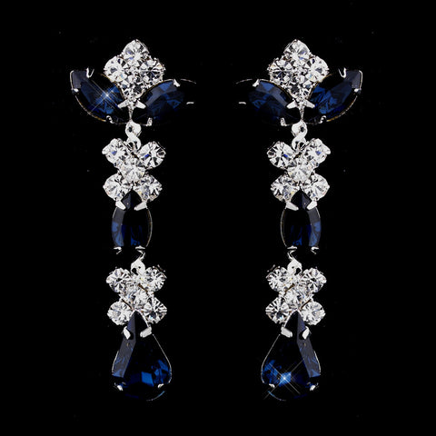 Silver Navy & Clear Round, Marquise, Teardrop Bridal Wedding Earrings 1007