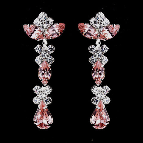 Silver Pink & Clear Round, Marquise, Teardrop Bridal Wedding Earrings 1007