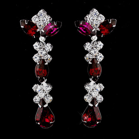 Silver Ruby & Clear Round, Marquise, Teardrop Bridal Wedding Earrings 1007