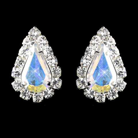 Silver AB Teardrop Stud Bridal Wedding Earrings 1361