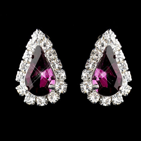 Silver Amethyst & Clear Teardrop Stud Bridal Wedding Earrings 1361