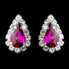 Silver Fuchsia & Clear Teardrop Stud Bridal Wedding Earrings 1361