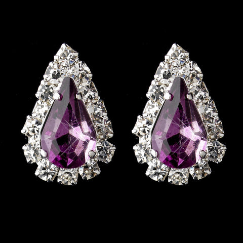 Silver Light Amethyst & Clear Teardrop Stud Bridal Wedding Earrings 1361