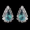 Silver Light Teal & Clear Teardrop Stud Bridal Wedding Earrings 1361