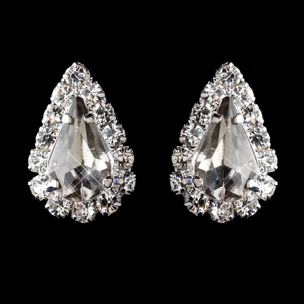 Silver Smoked & Clear Teardrop Stud Bridal Wedding Earrings 1361