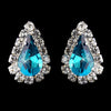 Silver Teal & Clear Teardrop Stud Bridal Wedding Earrings 1361