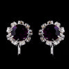 Silver Amethyst & Clear Round Rhinestone Stud Bridal Wedding Earrings 1442