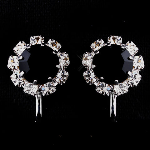 Silver Black & Clear Round Rhinestone Bridal Wedding Hair Clipped Stud Bridal Wedding Earrings 1442