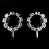 Silver Black & Clear Round Rhinestone Bridal Wedding Hair Clipped Stud Bridal Wedding Earrings 1442