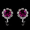 Silver Fuchsia & Clear Round Rhinestone Stud Bridal Wedding Earrings 1442