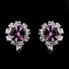 Silver Light Amethyst & Clear Round Rhinestone Stud Bridal Wedding Clip or Pierce Earrings 1442