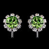 Silver Peridot & Clear Round Rhinestone Bridal Wedding Hair Clipped Stud Bridal Wedding Earrings 1442