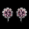 Silver Pink & Clear Round Rhinestone Stud Bridal Wedding Earrings 1442