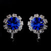 Silver Sapphire & Clear Round Rhinestone Stud Bridal Wedding Earrings 1442