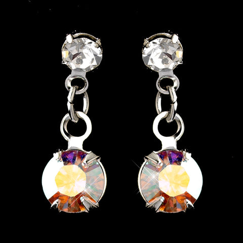 Silver AB & Clear Round Drop Bridal Wedding Earrings 1461