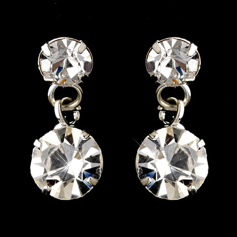 Silver Clear Round Drop Bridal Wedding Earrings 1463