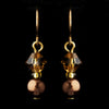 Gold Brown Czech Glass Pearl & Swarovski Crystal Bead Bridal Wedding Earrings 2031