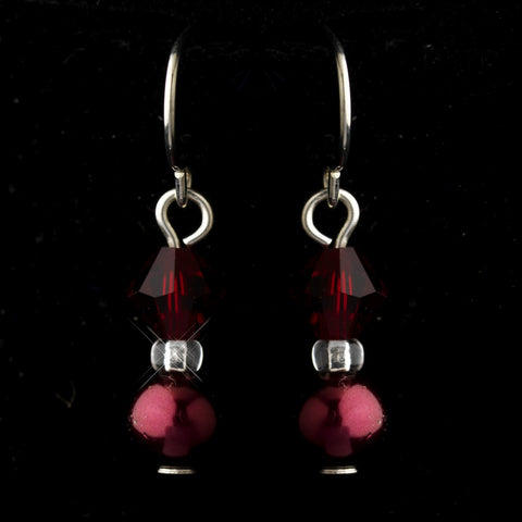 Silver Burgundy Czech Glass Pearl & Swarovski Crystal Bead Bridal Wedding Earrings 2031