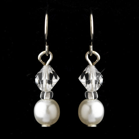 Silver White Czech Glass Pearl & Swarovski Crystal Bead Bridal Wedding Earrings 2031
