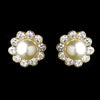 Gold Ivory Pearl & Round Rhinestone Flower Stud Bridal Wedding Earrings 2070