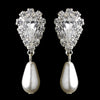 Silver White Pearl & Clear Teardrop Rhinestone Dangle Bridal Wedding Earrings 2214