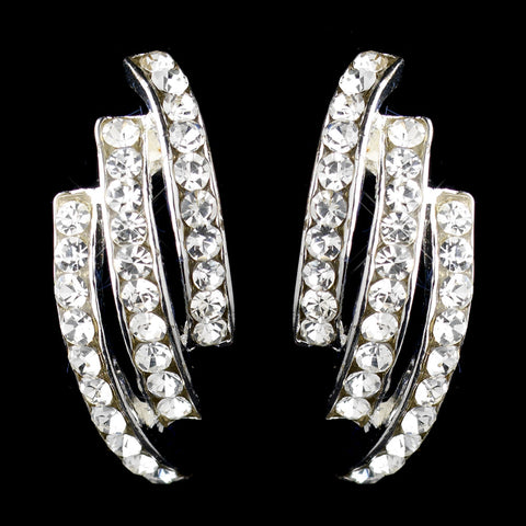 Silver Clear Pave Half Hoop Three Row Rhinestone Bridal Wedding Earrings 2324