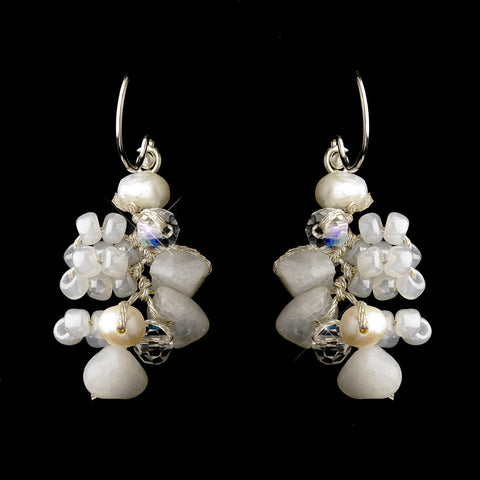 Silver Freshwater Pearl & Swarovski Crystal Bead Dangle Bridal Wedding Earrings 2621