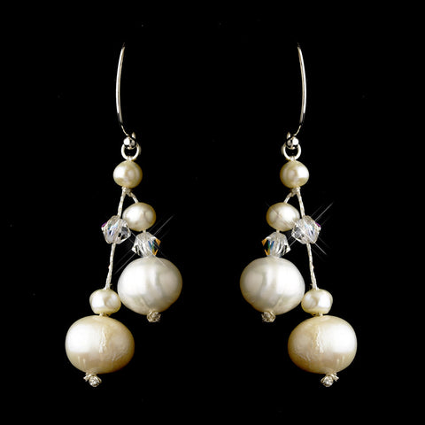 Silver Freshwater Pearl & Swarovski Crystal Bead Dangle Bridal Wedding Earrings 2810