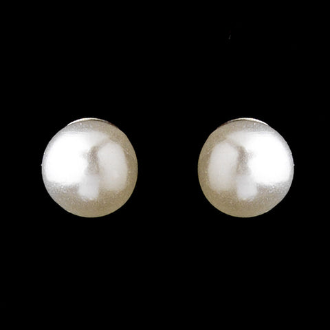 Silver White 4mm Pearl Stud Bridal Wedding Earrings 3162