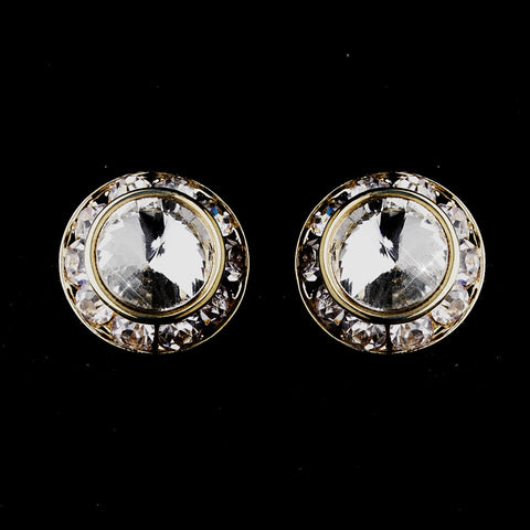 Gold Clear Rhinestone Rondelle Stud Bridal Wedding Earrings 4712