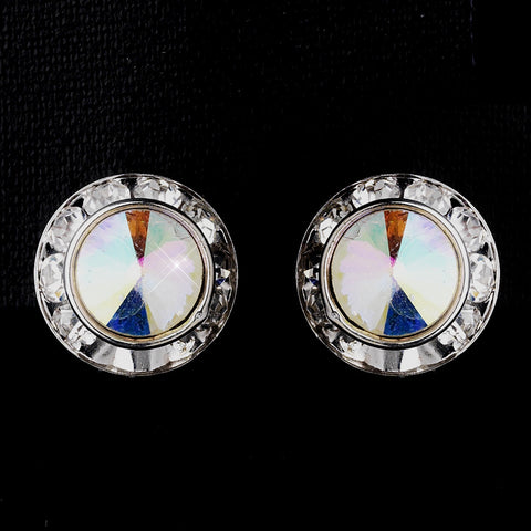 Silver AB Rhinestone Rondelle Stud Bridal Wedding Earrings 4712