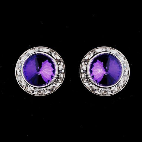 Silver Amethyst Rhinestone Rondelle Stud Bridal Wedding Earrings 4712