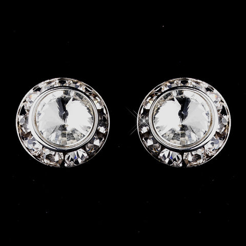 Silver Clear Rhinestone Rondelle Bridal Wedding Hair Clipped Stud Bridal Wedding Earrings 4712