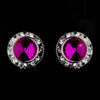 Silver Fuchsia Rhinestone Rondelle Stud Bridal Wedding Earrings 4712