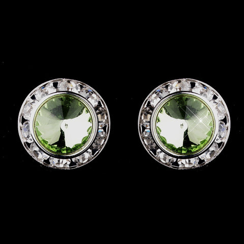 Silver Peridot Rhinestone Rondelle Stud Bridal Wedding Earrings 4712