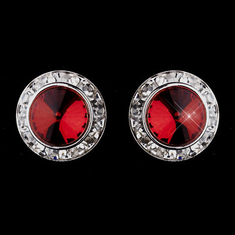 Silver Red Rhinestone Rondelle Stud Bridal Wedding Earrings 4712