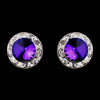Silver Amethyst Rhinestone Stud Button Bridal Wedding Earrings 4722