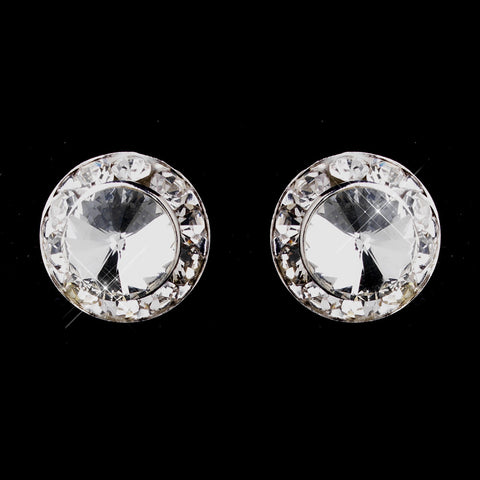 Silver Clear Rhinestone Stud Button Bridal Wedding Earrings 4722