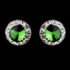 Silver Emerald Rhinestone Stud Button Bridal Wedding Earrings 4722