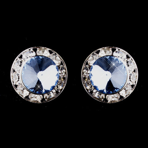 Silver Light Blue Rhinestone Stud Button Bridal Wedding Earrings 4722