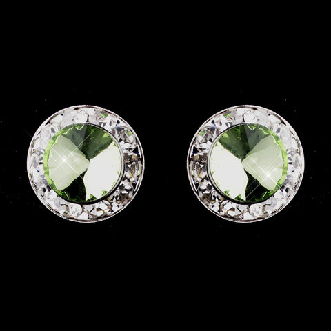 Silver Peridot Rhinestone Stud Button Bridal Wedding Earrings 4722