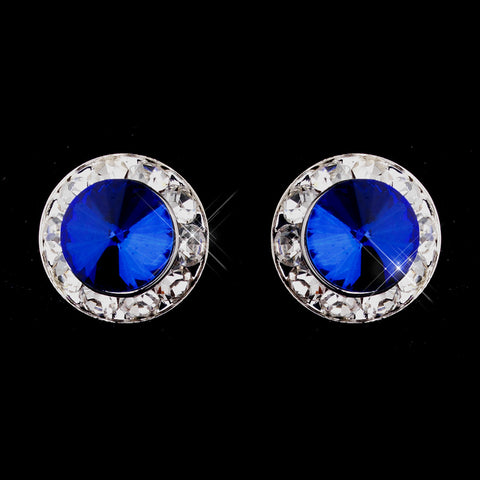 Silver Sapphire Rhinestone Stud Button Bridal Wedding Earrings 4722