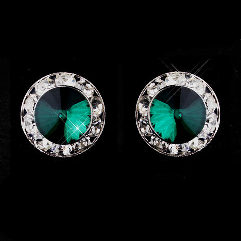 Silver Teal Rhinestone Stud Button Bridal Wedding Earrings 4722